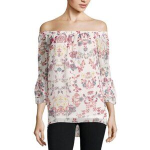 Floral Off Shoulder Ruffled Chiffon Blouse Sz M NWT